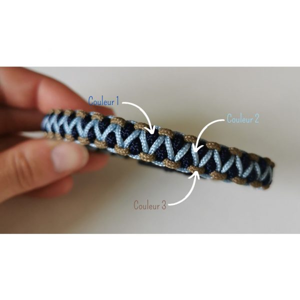 Collier Bibiz en paracorde avec 3 couleurs, personnalisable pour chiens et chats, fait main.
