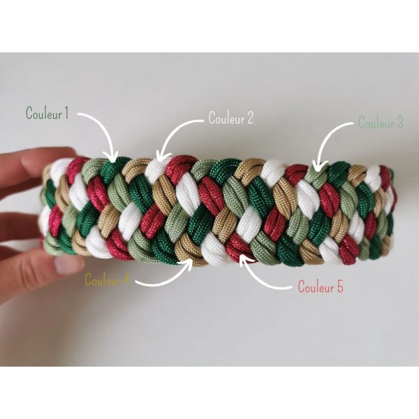 Collier Unjoy en paracorde montrant 5 couleurs distinctes, personnalisable pour chiens et chats.